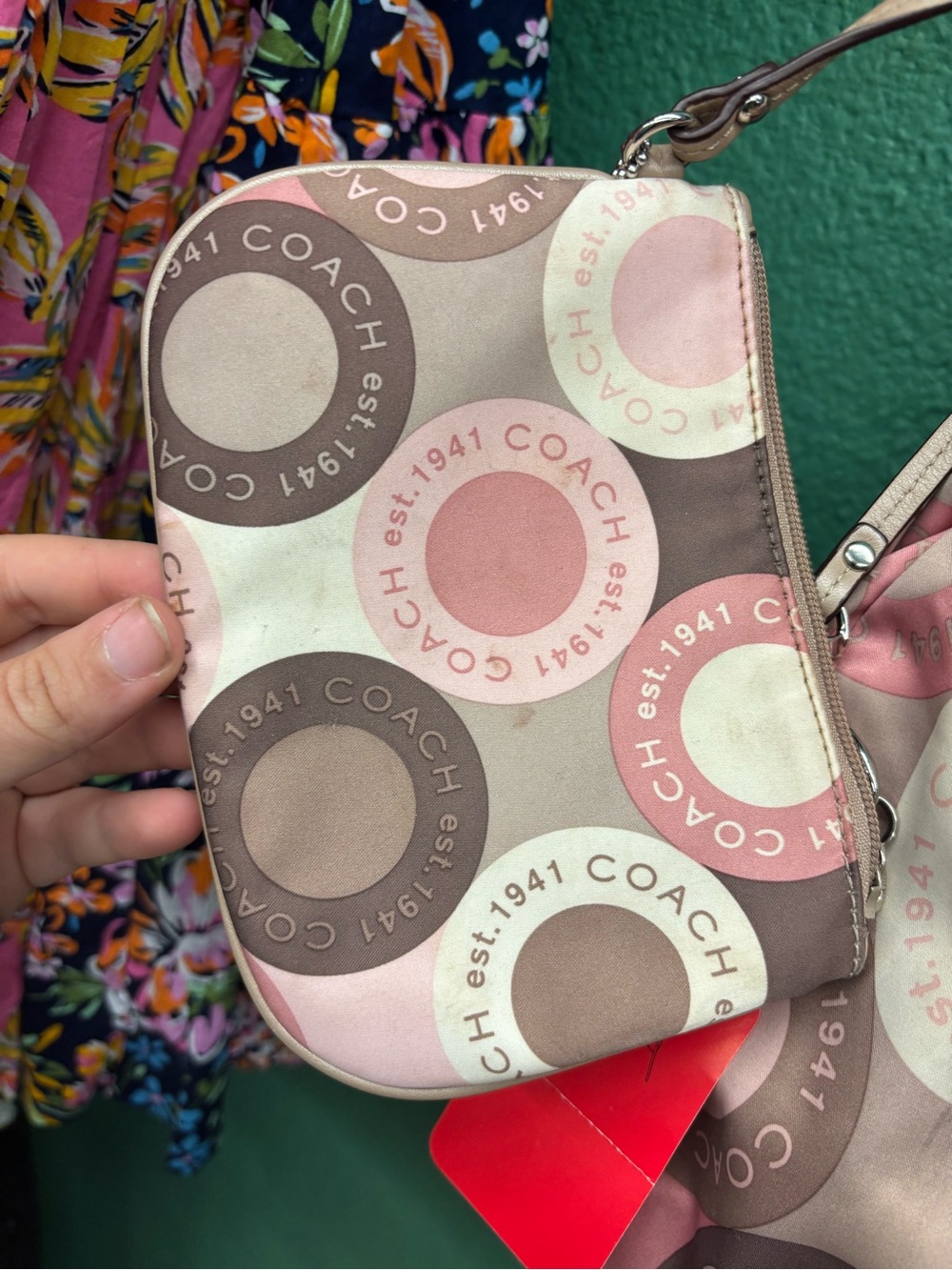 Coach Pink, Taupe & Cream Circle Signature Shoulder Bag - Picture 6 of 8